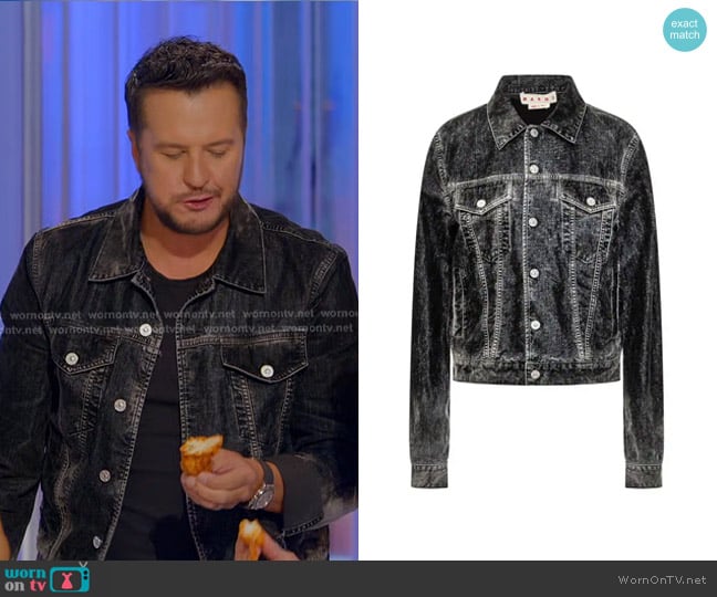 Marni Black Flocked Denim Trucker Jacket worn by Luke Bryan on American Idol