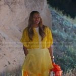 Mary’s yellow polka dot crop shirt and print flare pants on The Real Housewives of Salt Lake City