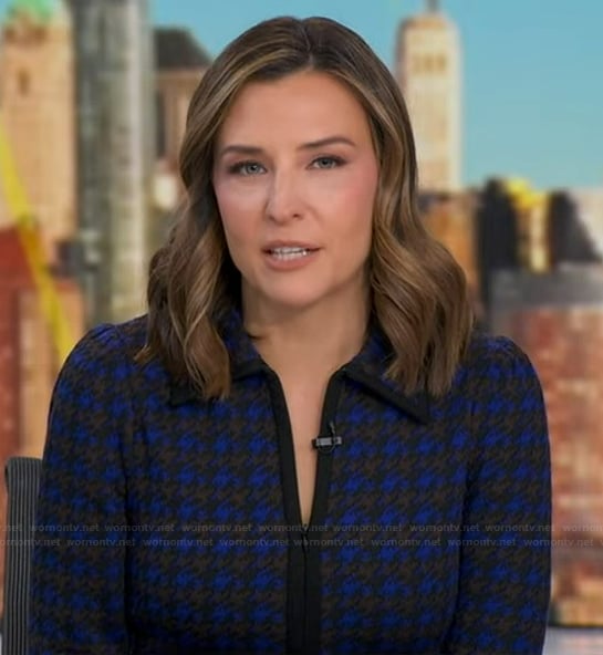 Mary’s blue houndstooth knit shirtdress on Good Morning America