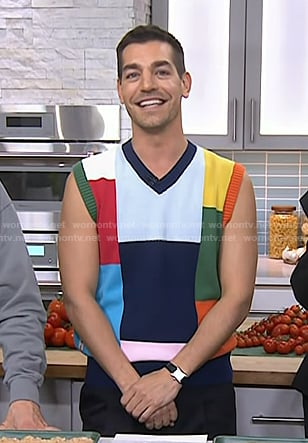 Matt Rogers’ multicolor patchwork knit vest on Today