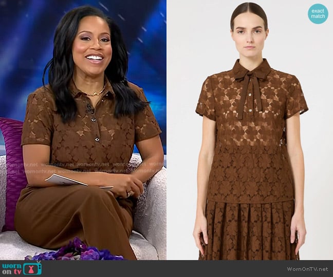 Max Mara Lace T-shirt in Chocolate worn by Sheinelle Jones on Today