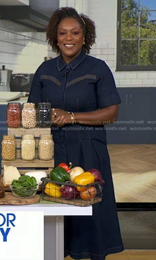 Maya Feller’s denim midi dress on Good Morning America