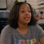 Maya’s gray better luck print tee on The Upshaws