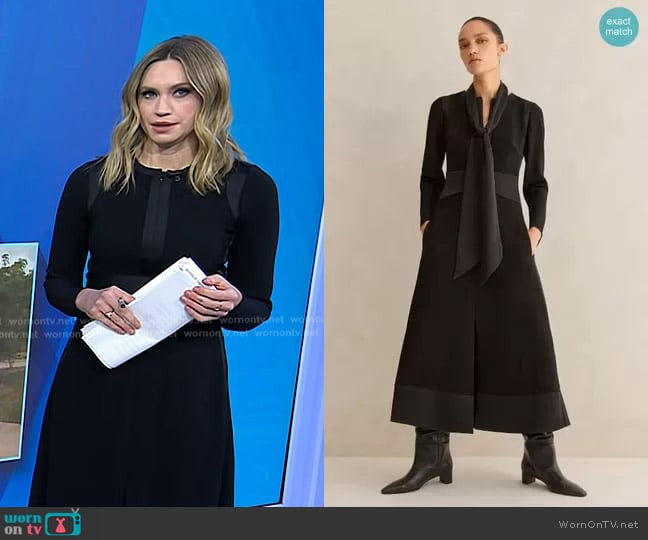 Me + Em Elegant Long Sleeve Satin Midi Dress + Belt worn by Ellison Barber on Today