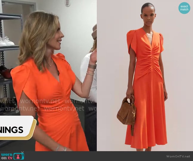 Me + Em Textured Pleat Front Midi Dress worn by Natalie Morales on CBS Mornings