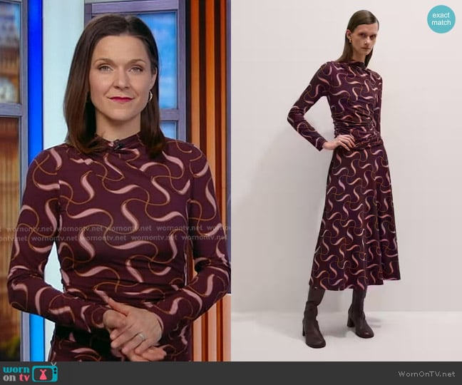 Me + Em Ultra-Fluid Maxi Dress in Burgundy Multi worn by Maggie Rulli on Good Morning America