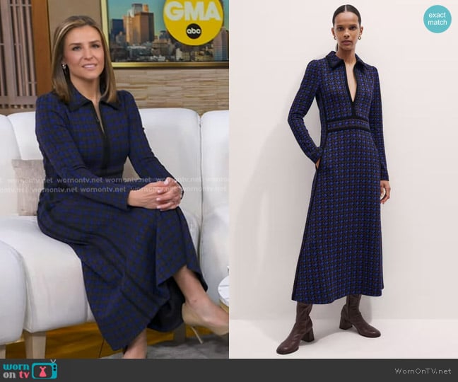 Mary’s blue houndstooth knit shirtdress on GMA