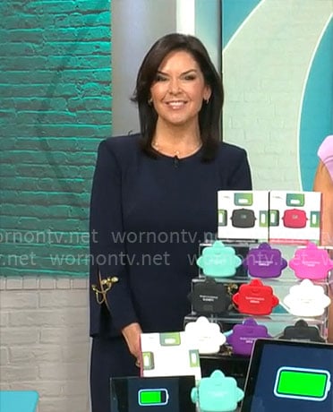 Meg Oliver's navy chain sleeve dress on CBS Mornings