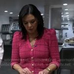 Meg Oliver’s pink cardigan on CBS Mornings