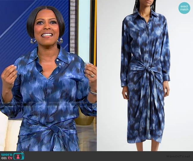 Michael Kors Collection Abstract Print Tie Front Long Sleeve Shirtdress worn by Tamron Hall on Tamron Hall Show