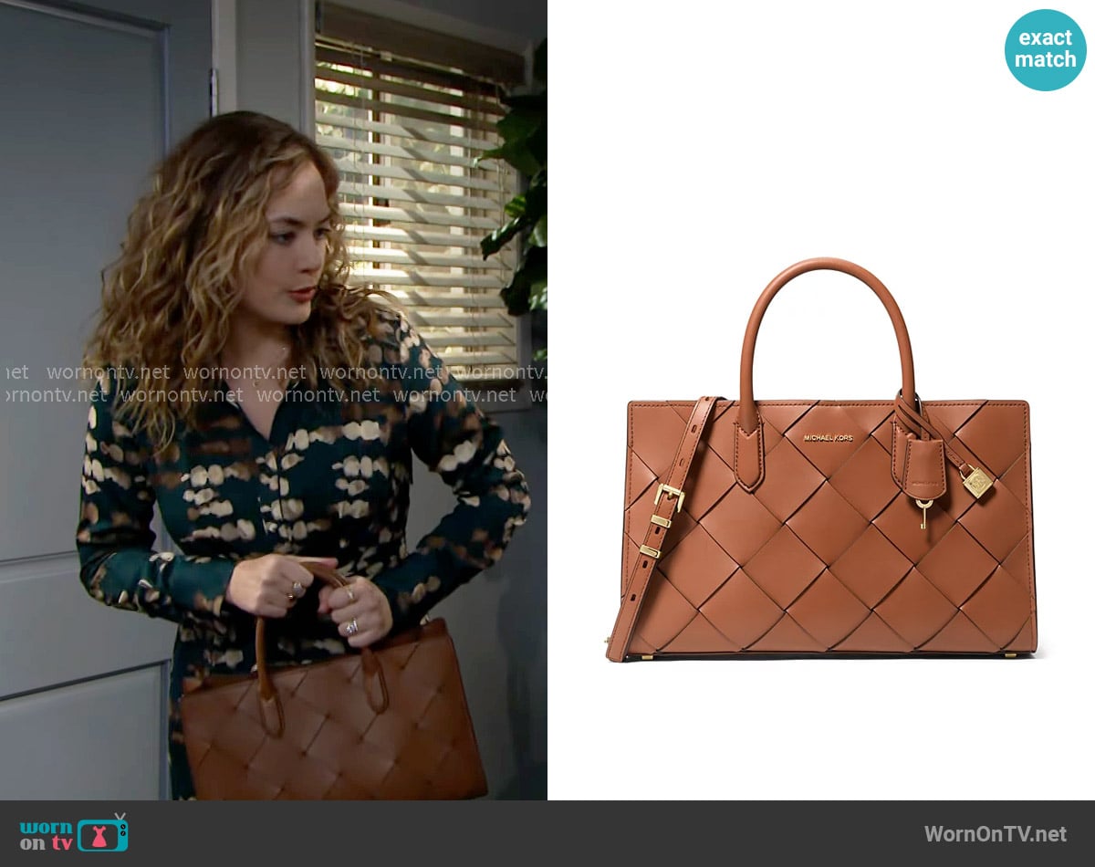 MICHAEL Michael Kors Scarlett Medium Satchel in Luggage worn by Hope Logan (Annika Noelle) on The Bold and the Beautiful