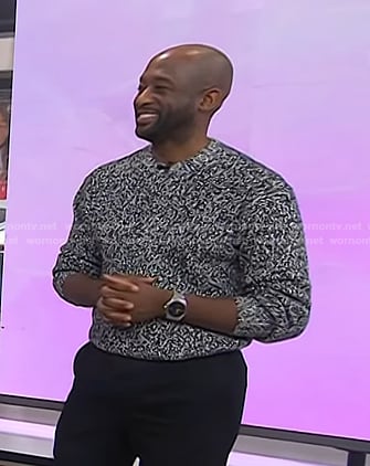 Mikel Welch’s black space dye knit sweater on Today