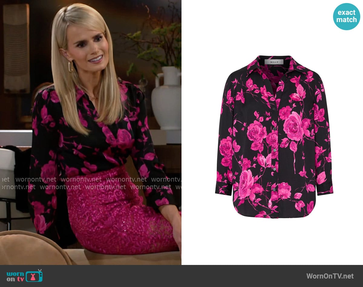 Milly Quincy Amarilla Rose Silk Blouse worn by Vanessa McBride (Lauren Buglioli) on Beyond the Gates