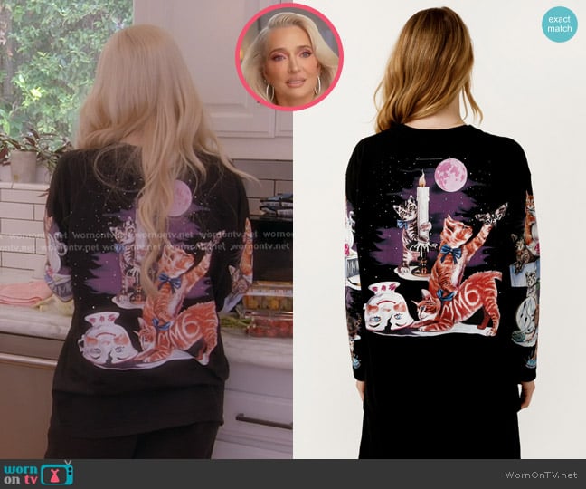 MM6 Maison Margiela Cat Print Oversize Longsleeve Tee worn by Erika Jayne on The Real Housewives of Beverly Hills
