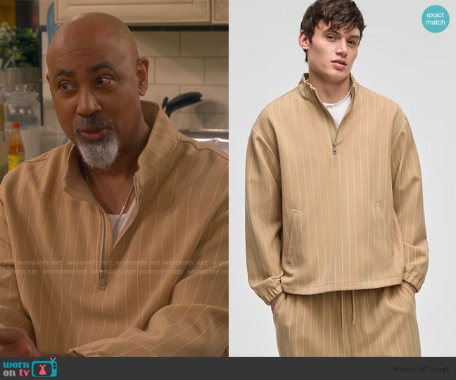Mode of One Pinstripe 1/4-Zip Track Jacket worn by Frank (Lamont Thompson) on The Upshaws