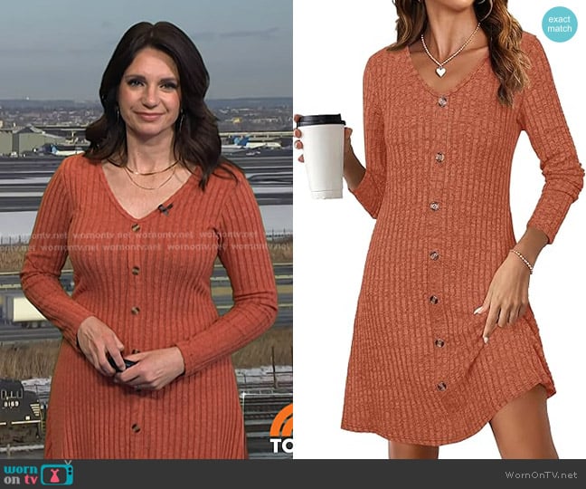MOLERANI at Amazon Long Sleeve Ribbed Knit Dresses in Caramel worn by Maria Larosa on Today