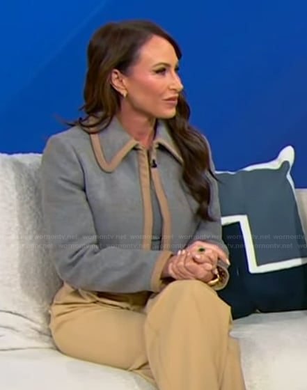 Molly Bloom’s gray contrast check jacket on Tamron Hall Show