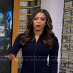 Morgan’s navy ribbed zip front dress on Good Morning America