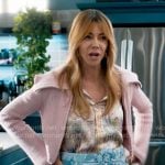 Morgan’s paisley print shirt and skirt with pink cardigan on High Potential