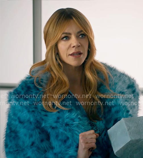 Morgan's blue fur jacket on High Potential