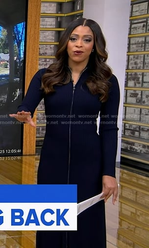 Morgan's navy ribbed zip front dress on Good Morning America