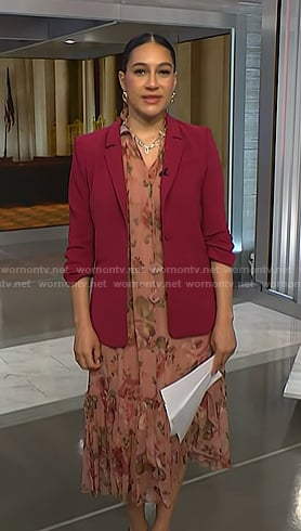 Morgan’s pink floral dress and ruched sleeve blazer on NBC News Daily