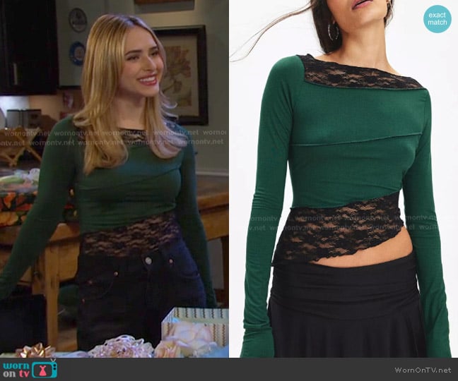 Motel Lucca Lace Long-Sleeved Top worn by Holly Jonas (Ashley Puzemis) on Days of our Lives