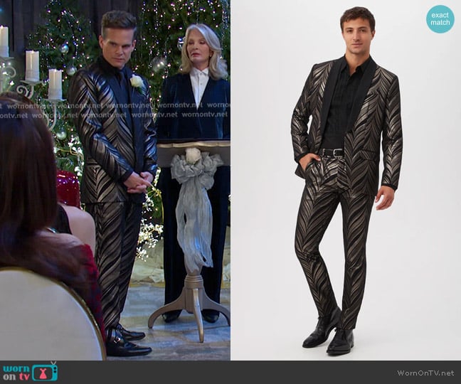 Mr Turk Alfred Blazer in Descanso Chevron Jacquard worn by Leo Stark (Greg Rikaart) on Days of our Lives