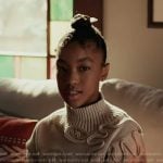 Mara’s beige embroidered knit sweater and skirt on 9-1-1