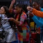 Savannah’s multicolored check print dress on The Upshaws