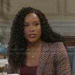 Naomi’s burgundy plaid blazer on Beyond the Gates