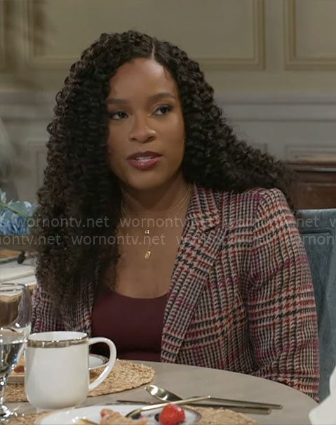 Naomi's burgundy plaid blazer on Beyond the Gates