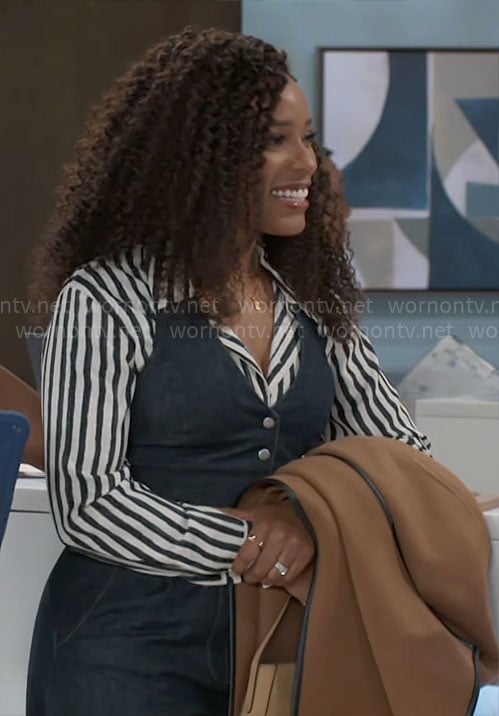 Naomi’s striped shirt and denim jumpsuit on Beyond the Gates
