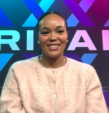 Napheesa Collier's blush pink knit cardigan on Good Morning America