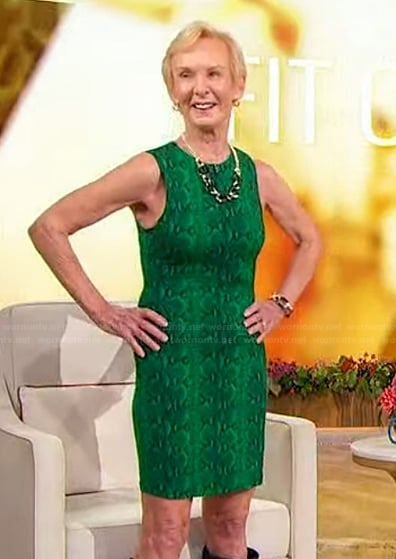Natalie Grabo's green snake skin print mini dress on Sherri