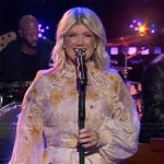 Natalie Grant’s floral print blouse and skirt on The Kelly Clarkson Show
