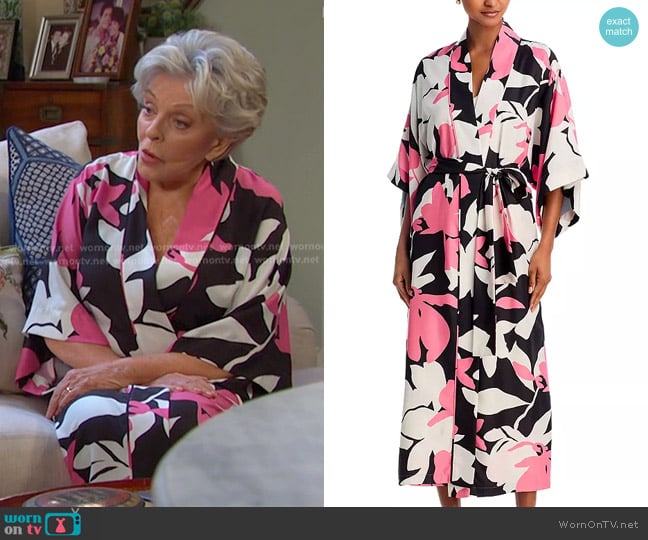 Natori Niwashi Robe in Pink Black worn by Julie Olson Williams (Susan Seaforth Hayes) on Days of our Lives