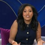 Sheinelle’s navy button front sleeveless top on Today