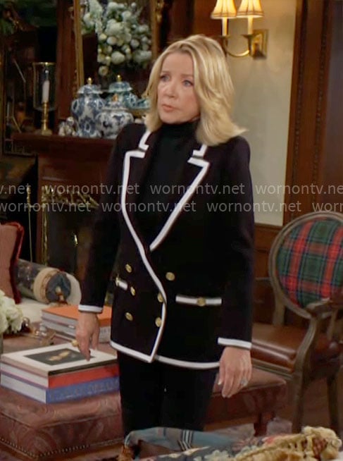 Nikki’s black blazer with white trims on The Young and the Restless