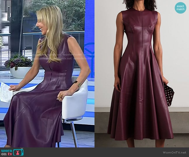 Norma Kamali Grace Paneled Dress in Plum worn by Sarah Eggenberger on Today