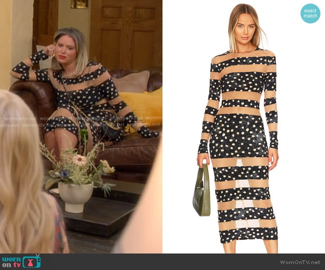Norma Kamali Spliced Dress in Scattered Dots worn by Amanda Frances on The Real Housewives of Beverly Hills