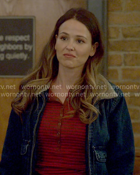 Novak’s red striped henley top on Chicago Fire