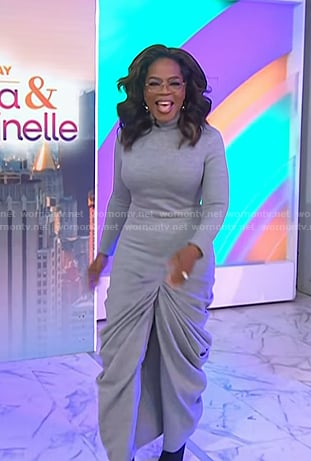 Oprah’s grey draped knit dress on Today