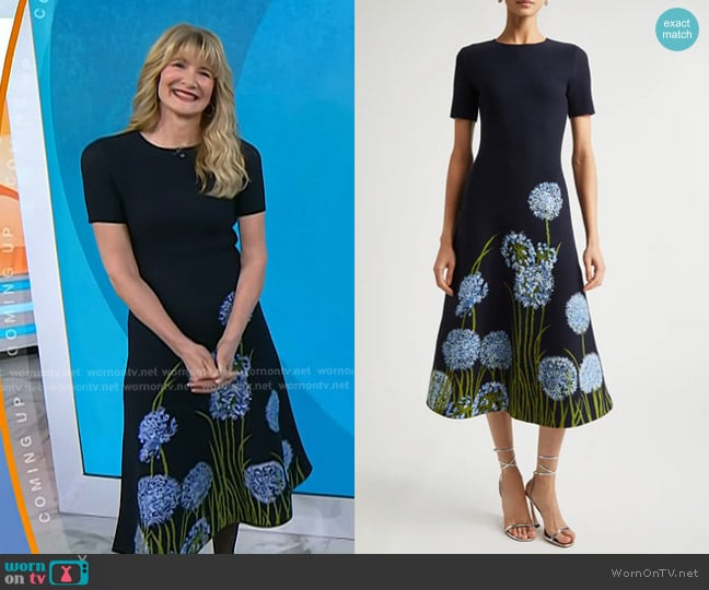 Oscar de la Renta Allium Jacquard Knit A-Line Dress worn by Laura Dern on Today