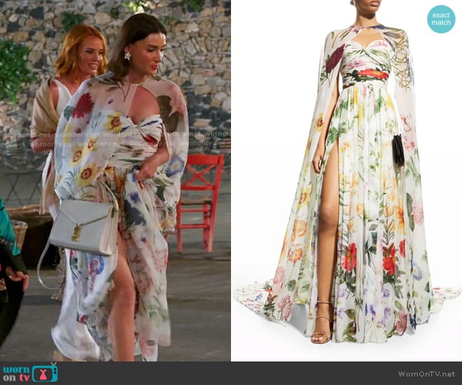 Oscar de la Renta Floral Silk Chiffon Gown & Cape worn by Bronwyn Newport on The Real Housewives of Salt Lake City
