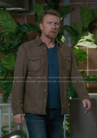 Owen's brown suede shirt jacket on Greys Anatomy