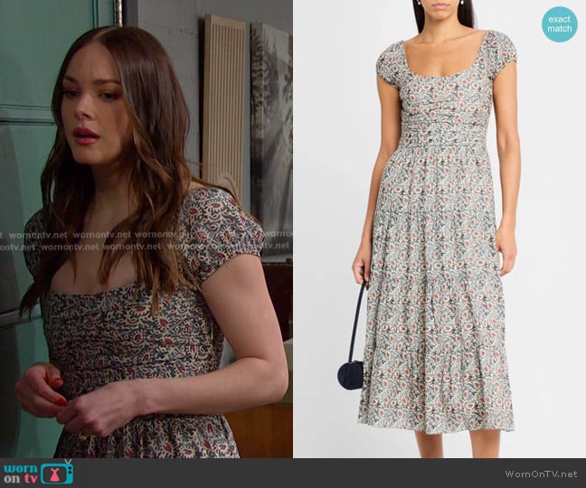 Paige Marchella Printed Midi Dress in Botanical Blue Multi worn by Stephanie Johnson (Abigail Klein) on Days of our Lives