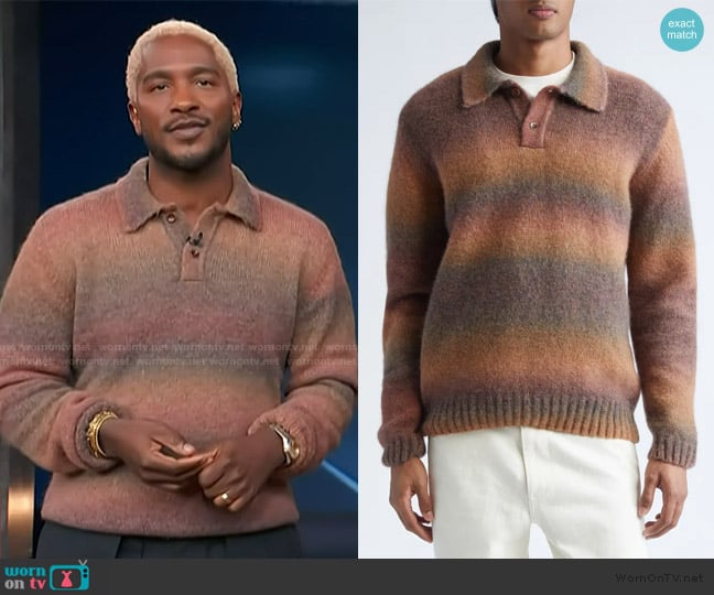 Palmes Baby Alpaca & Merino Wool Blend Polo Sweater worn by Scott Evans on Access Hollywood