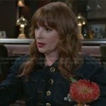 Pamela’s denim jacket and skirt set on Beyond the Gates