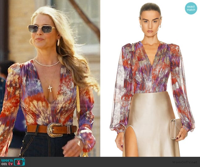 Patbo Tie Dye Lurex Plunge Bodysuit worn by Angela Norris (Ali Larter) on Landman